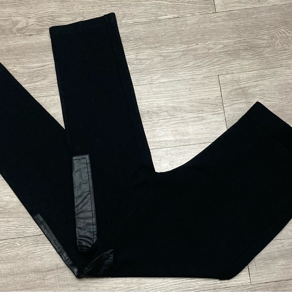 NYDJ  Women’s Black Skinny Leggings With Faux Leather Panels In Ponte Knit Sz 12